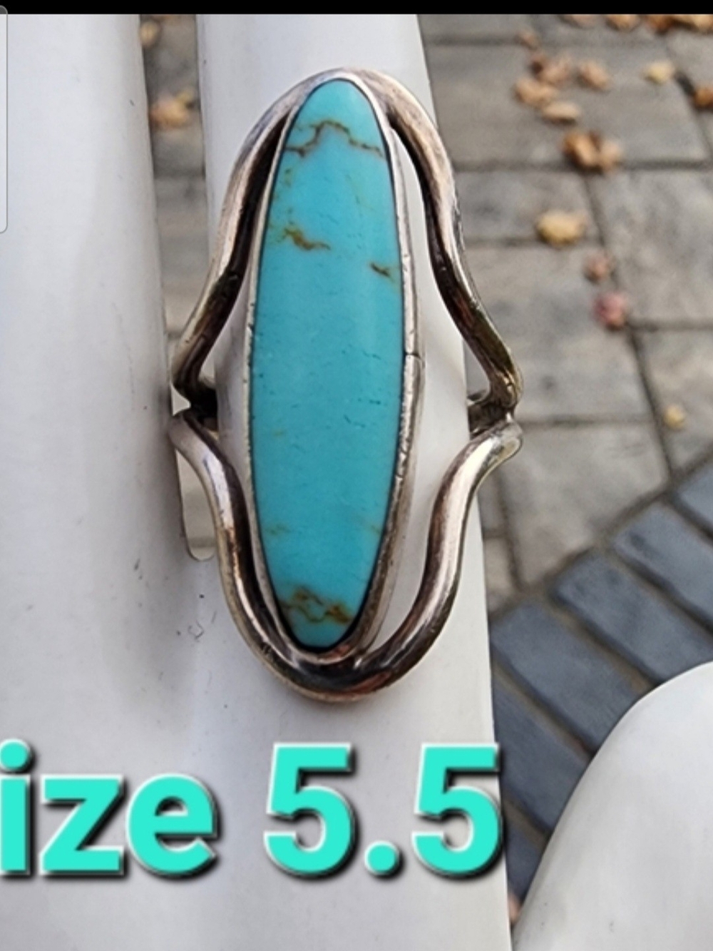 Sterling Silver Turquoise Oval Stone Ring - Mint Blue Southwest Sz 5 Mexico - Picture 3 of 6